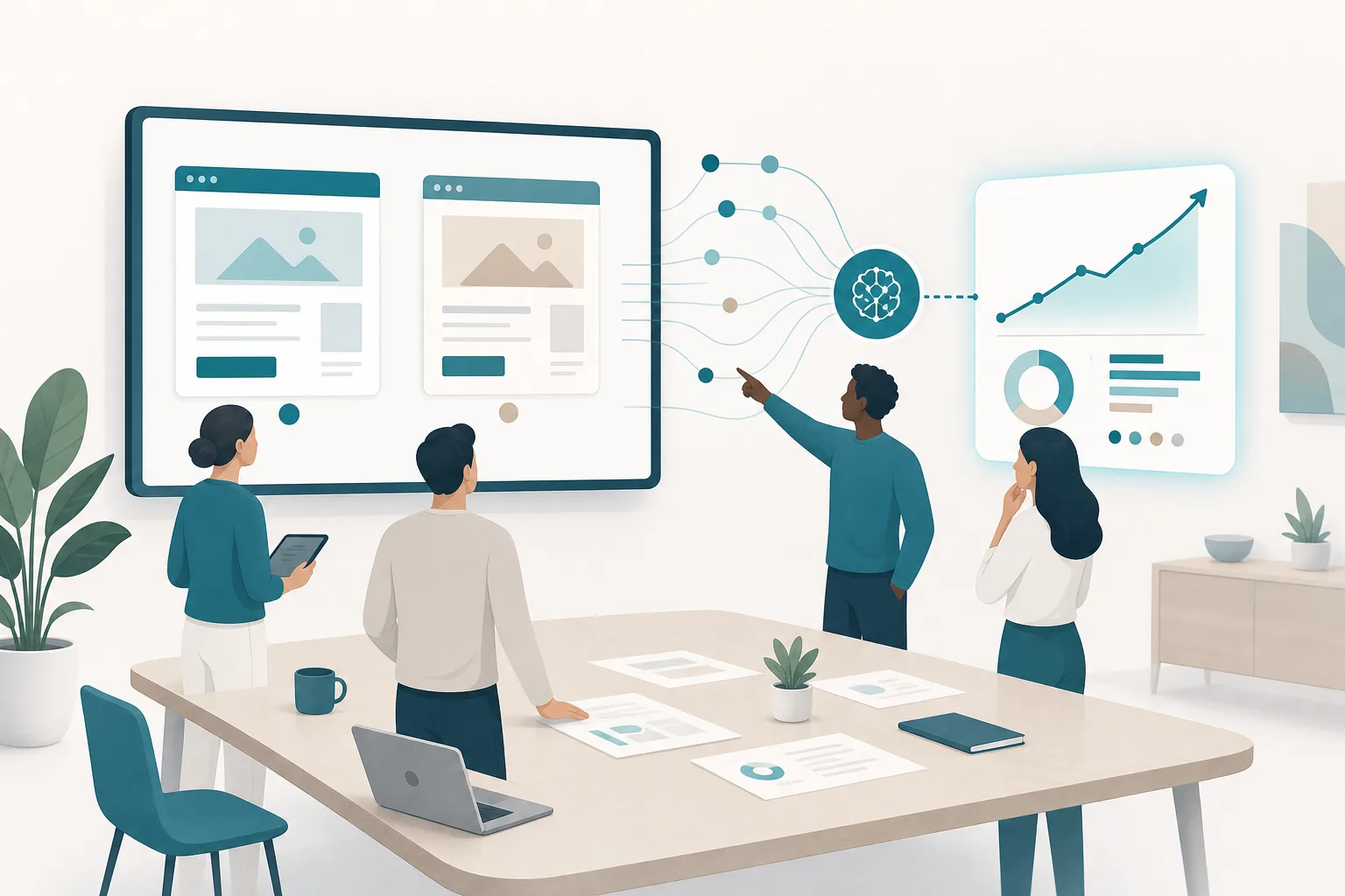 Website page designs shown side by side on a monitor for comparison testing